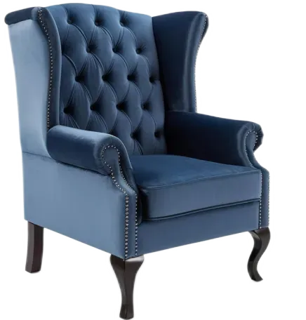 Haven Wingback Chair in blue velvet