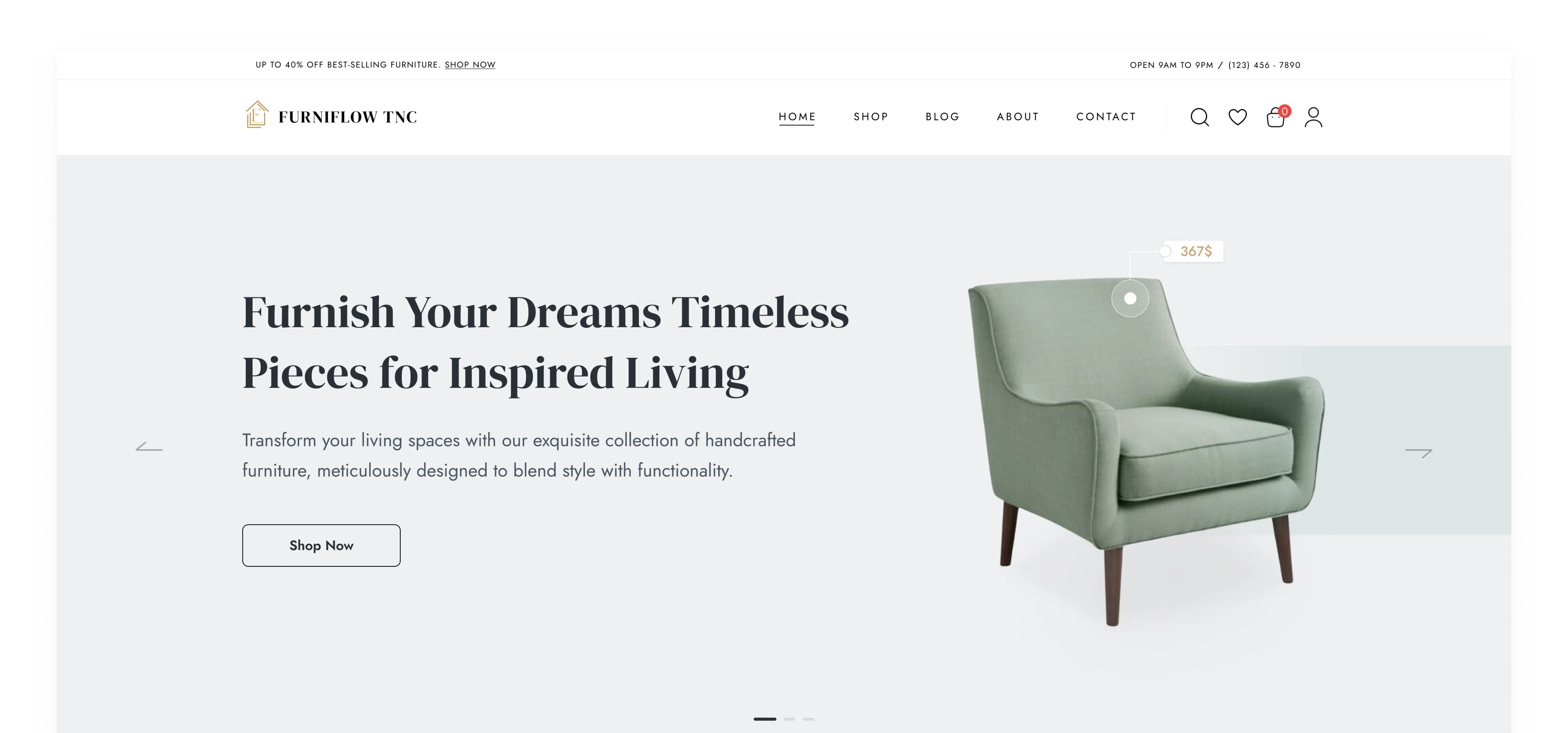 The home page in the Neutral + Earth palette.
