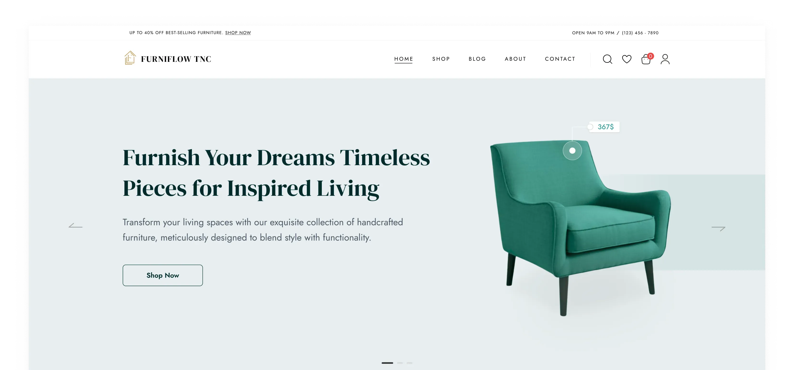 The home page in the Verdigris + Monochromatic palette.